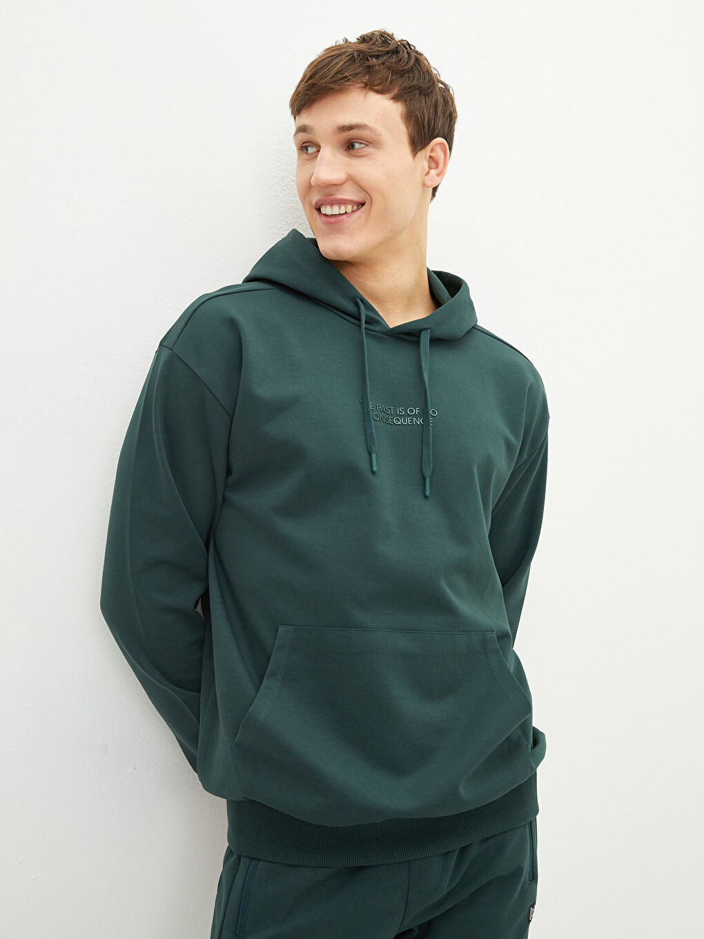 Yeşil Uzun Kollu Baskılı Erkek Hoodie-2