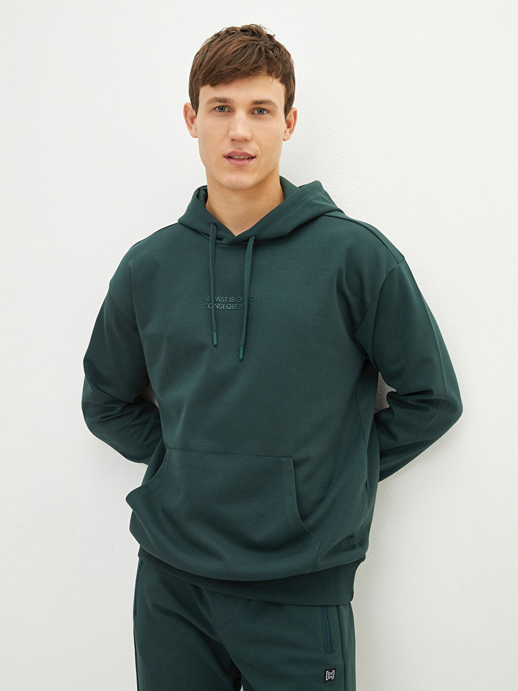 Yeşil Uzun Kollu Baskılı Erkek Hoodie-4