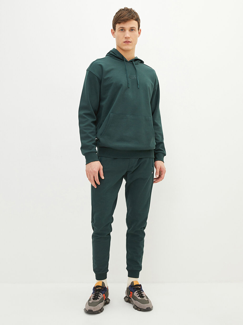 Yeşil Uzun Kollu Baskılı Erkek Hoodie-6