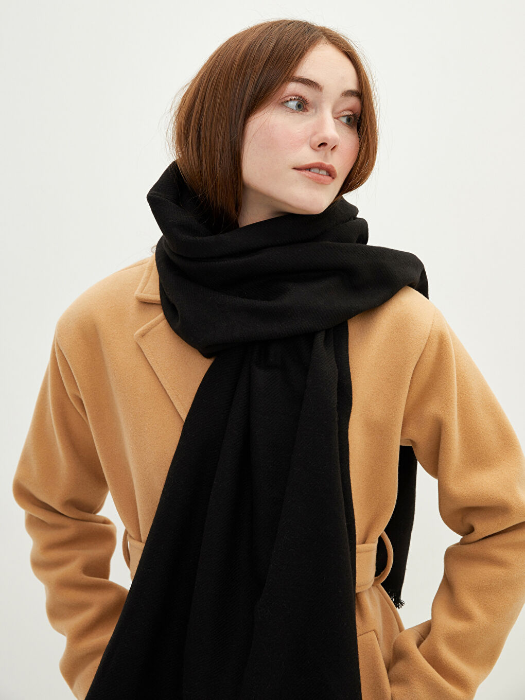 Women's Short Tasseled Plain Scarf