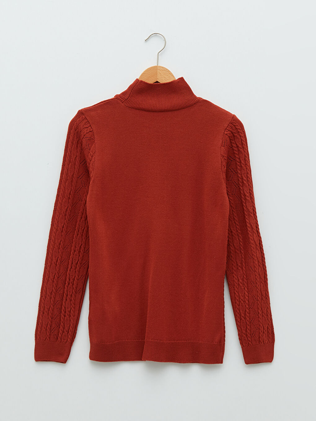 Turuncu Yarım Balıkçı Yaka Kendinden Desenli Uzun Kollu Kadın Triko Kazak-7