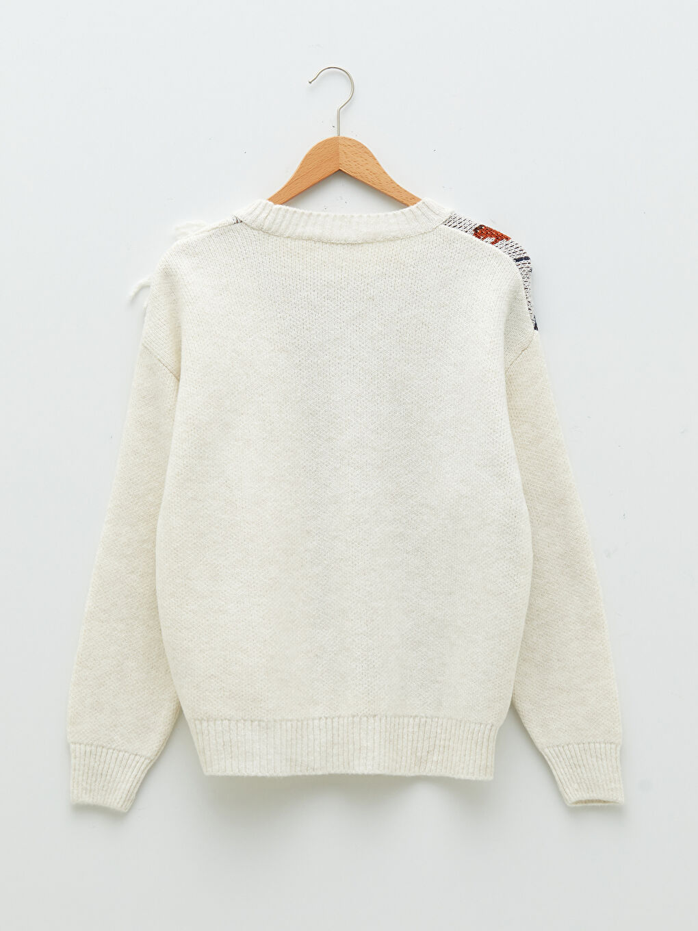 Ekru Bisiklet Yaka Desenli Uzun Kollu Kadın Triko Kazak-6