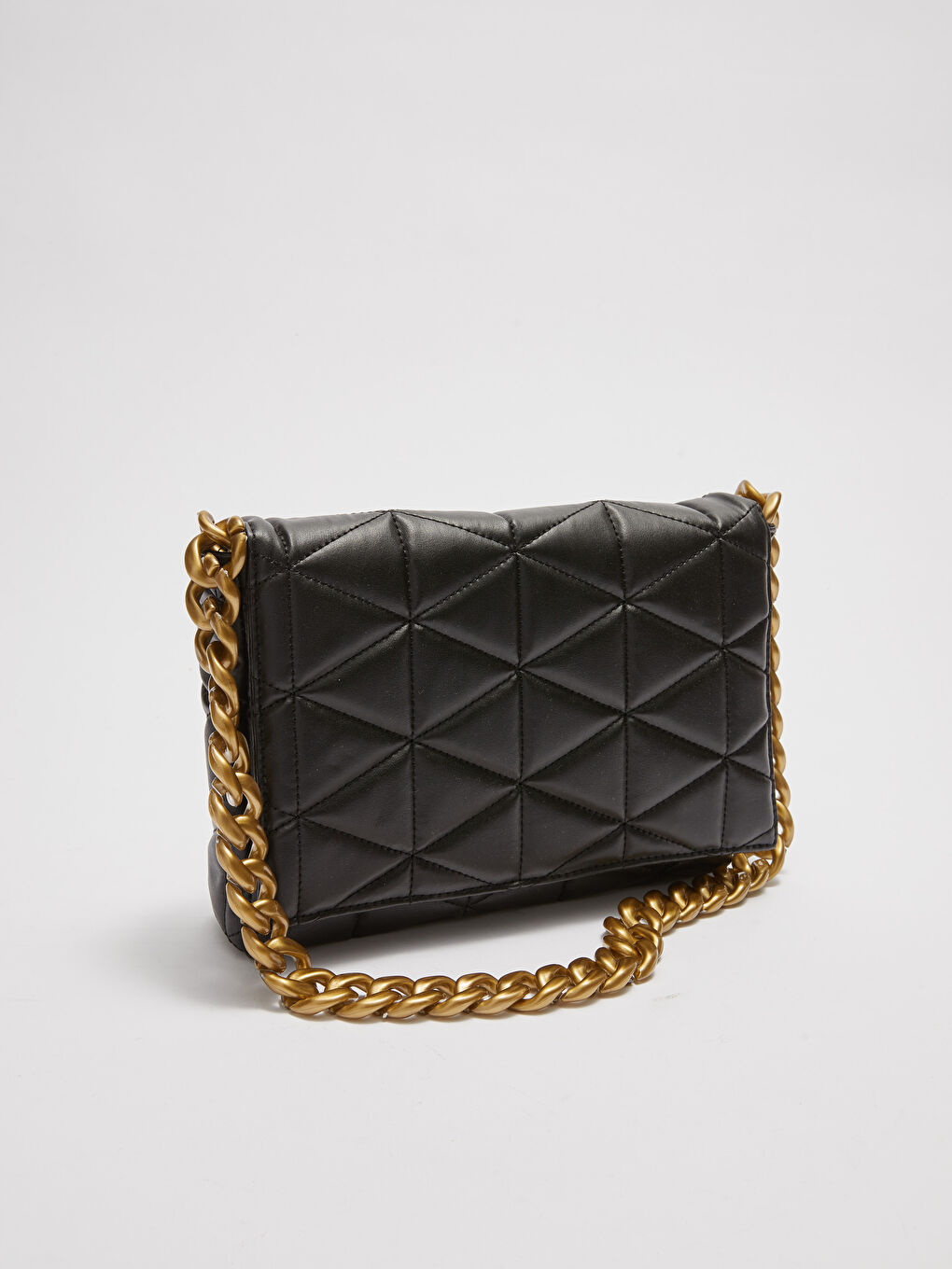 حقيبة يد مبطنة بسلسلة بمظهر الجلد للسيدات-2