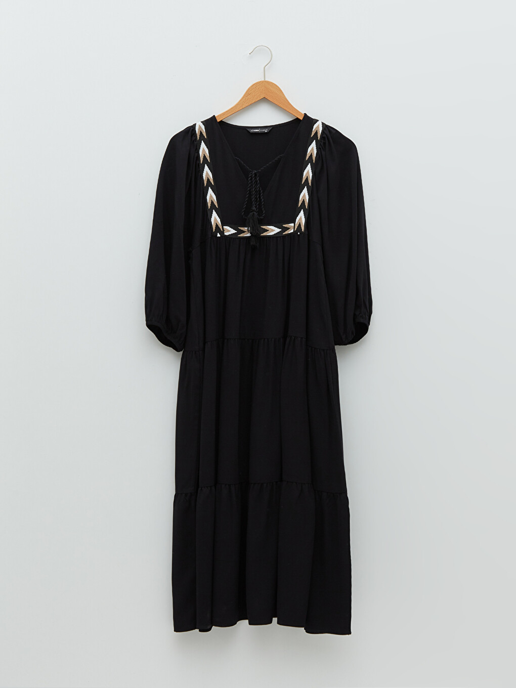 Tie Collar Patterned Long Sleeve Viscose Women's Dress-4