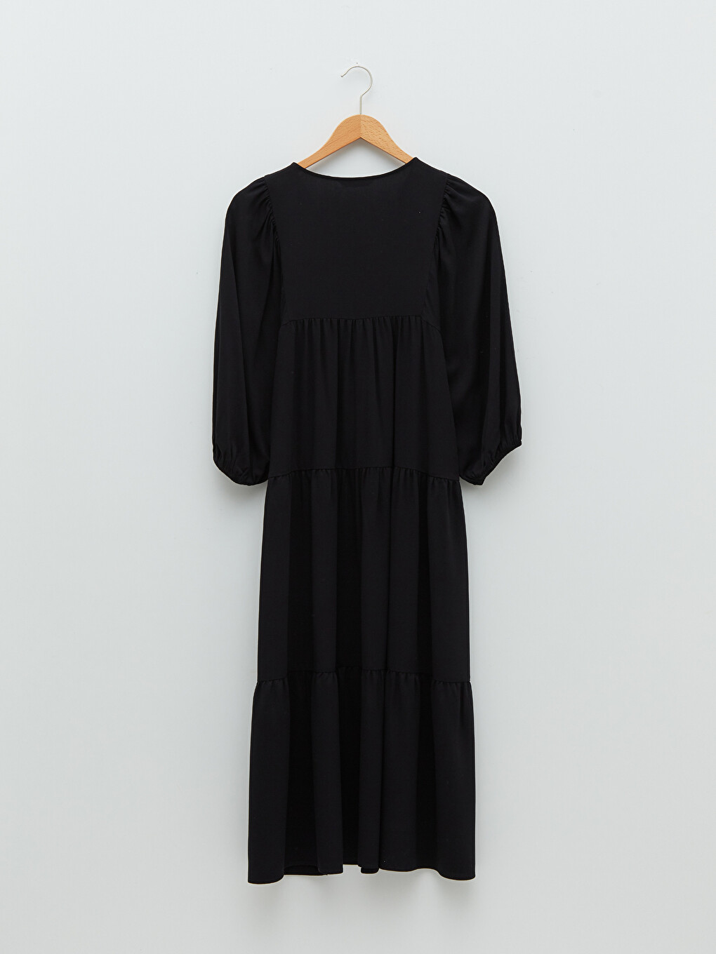 Tie Collar Patterned Long Sleeve Viscose Women's Dress-5
