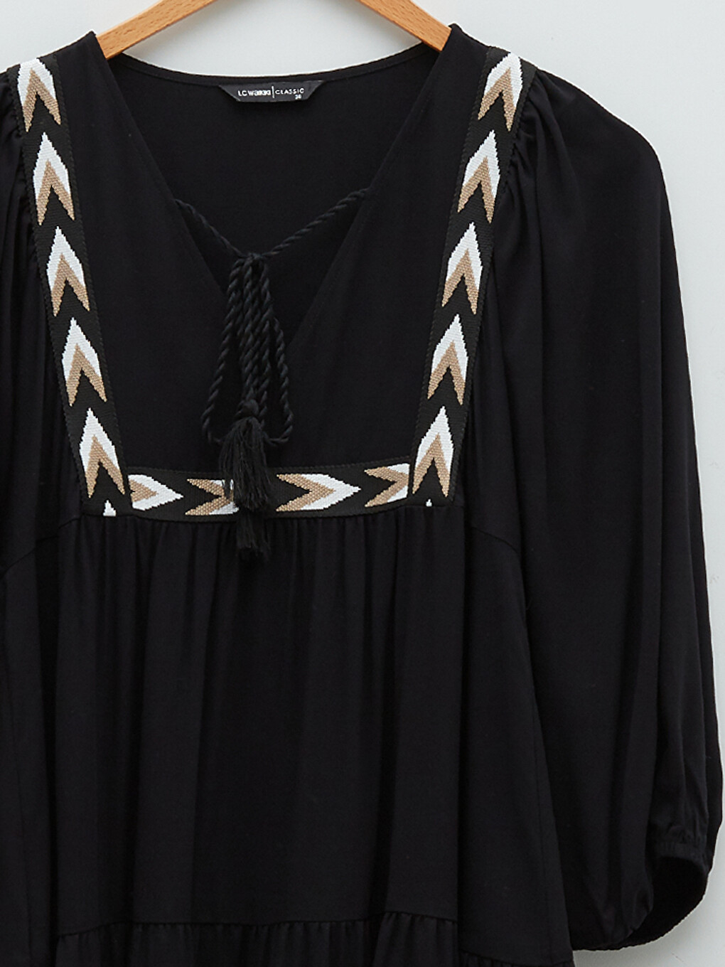 Tie Collar Patterned Long Sleeve Viscose Women's Dress-6