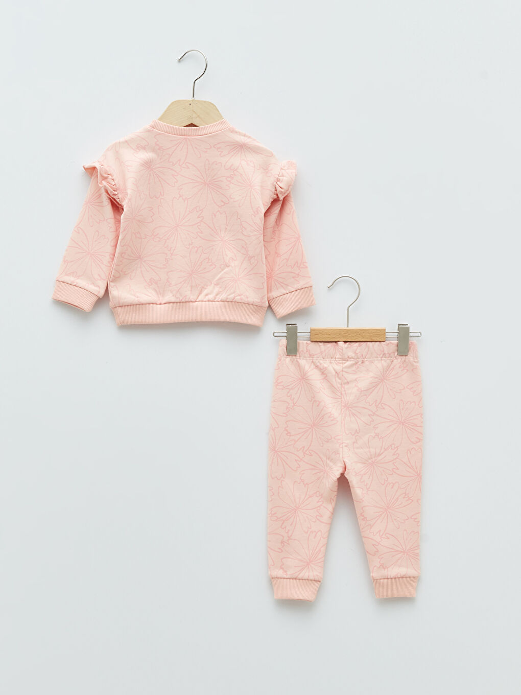 Crew Neck Long Sleeve Printed Baby Girl Sweatshirt and Trousers 2-Pack Set-1