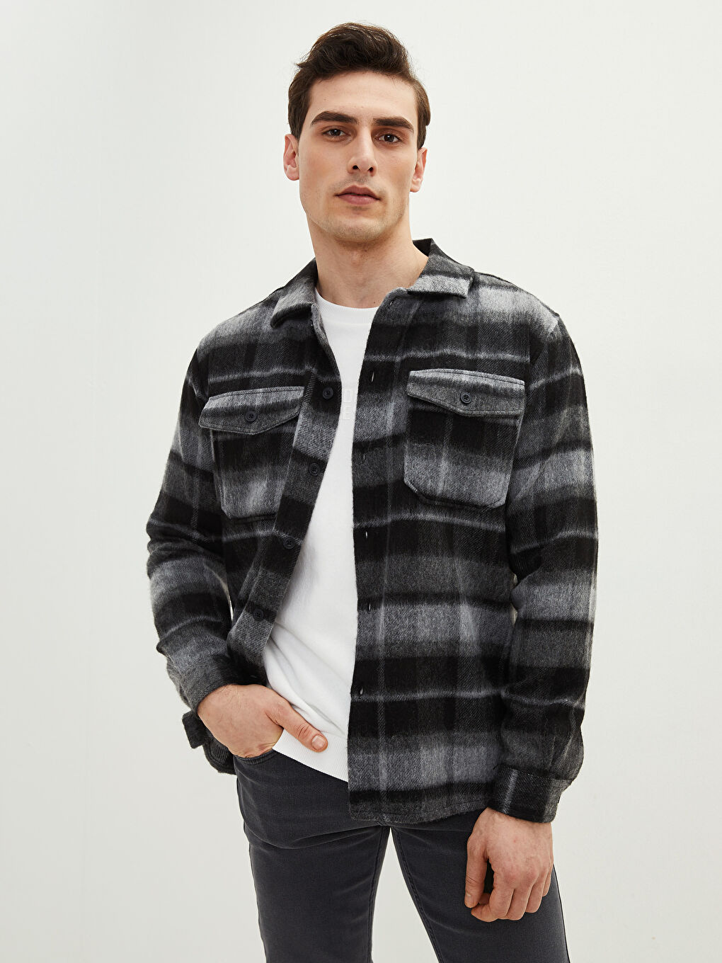 Relaxed Fit Long Sleeve Plaid Men's Lumberjack Shirt Jacket-1