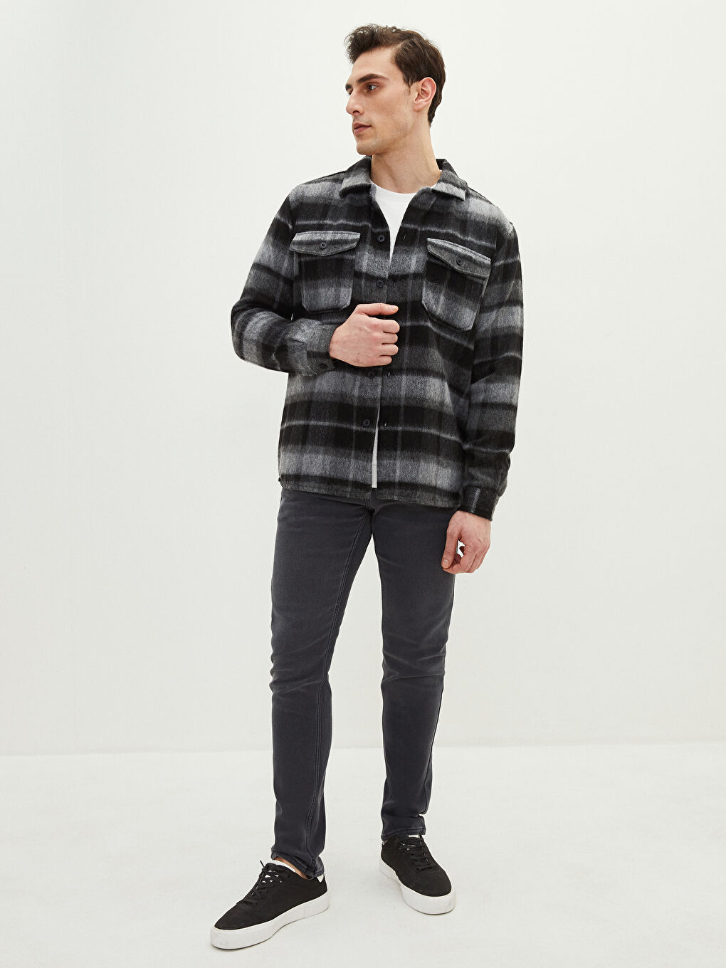 Relaxed Fit Long Sleeve Plaid Men's Lumberjack Shirt Jacket-4