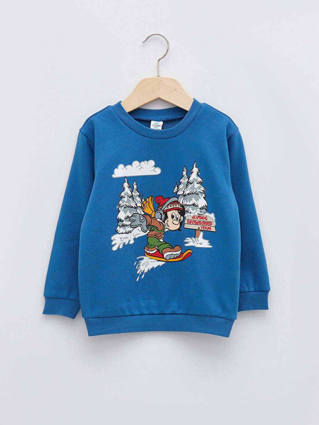 LCW baby Orta Mavi Bisiklet Yaka Uzun Kollu Nostaljik Maymun Baskılı Erkek Bebek Sweatshirt