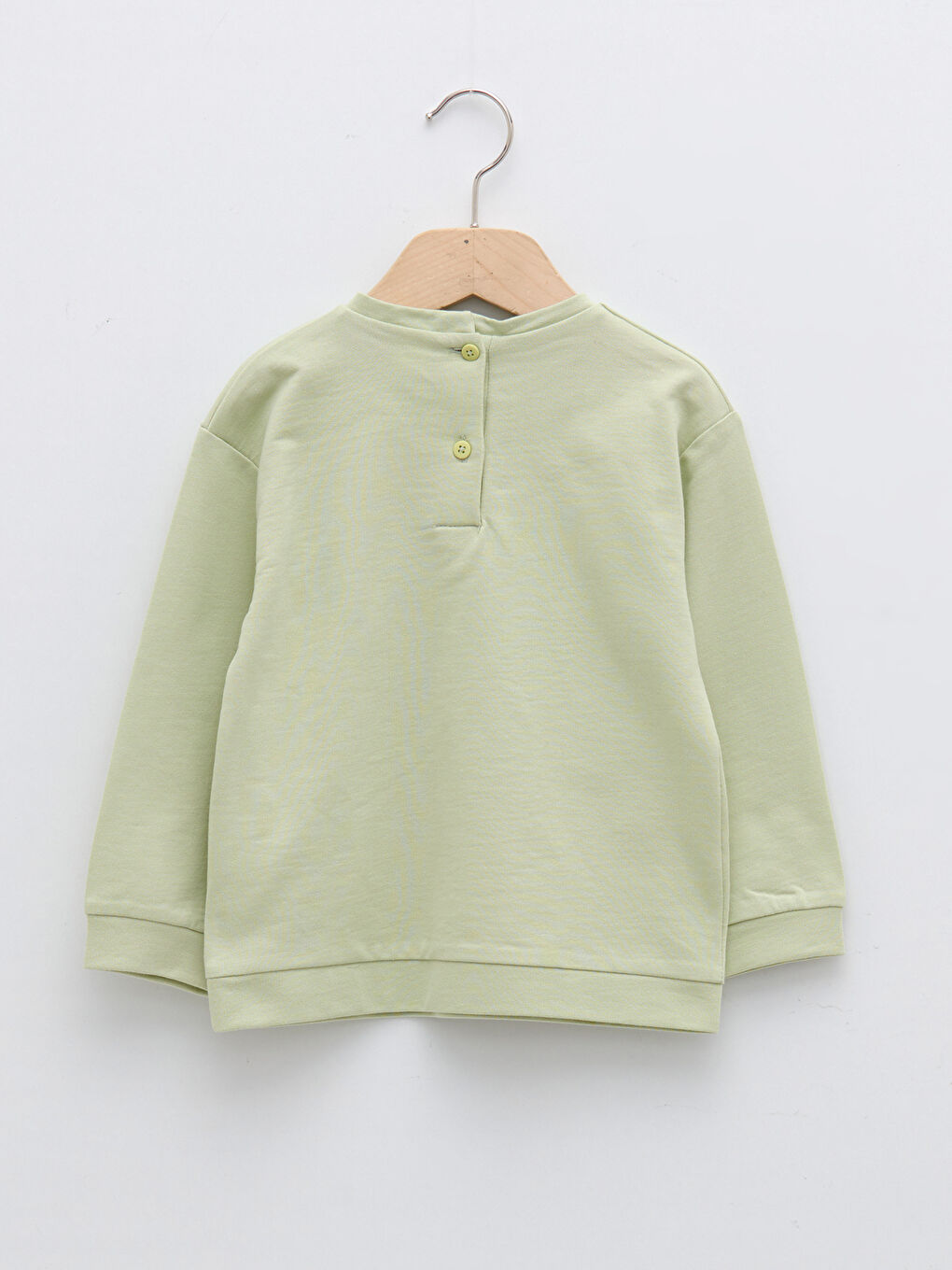 Yeşil Bisiklet Yaka Uzun Kollu Nostaljik Maymun Baskılı Kız Bebek Sweatshirt-5