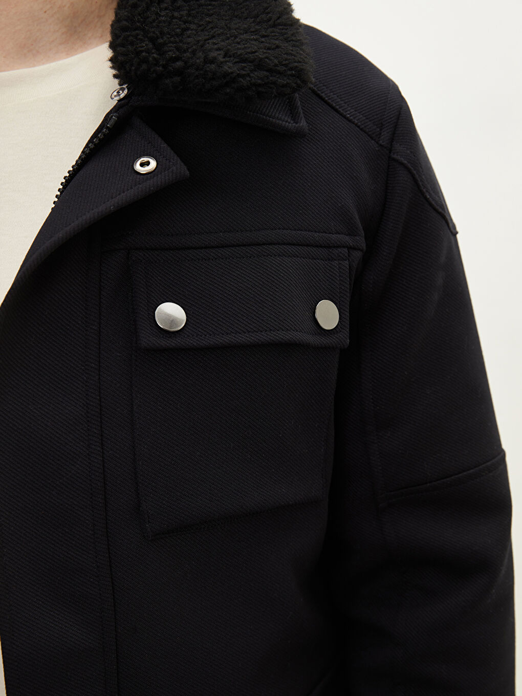 Slim Fit Fur Collar Men's Coat-2