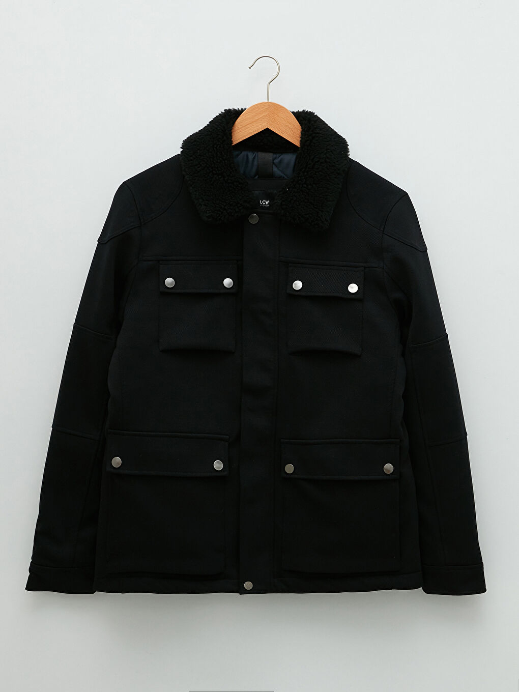 Slim Fit Fur Collar Men's Coat-5