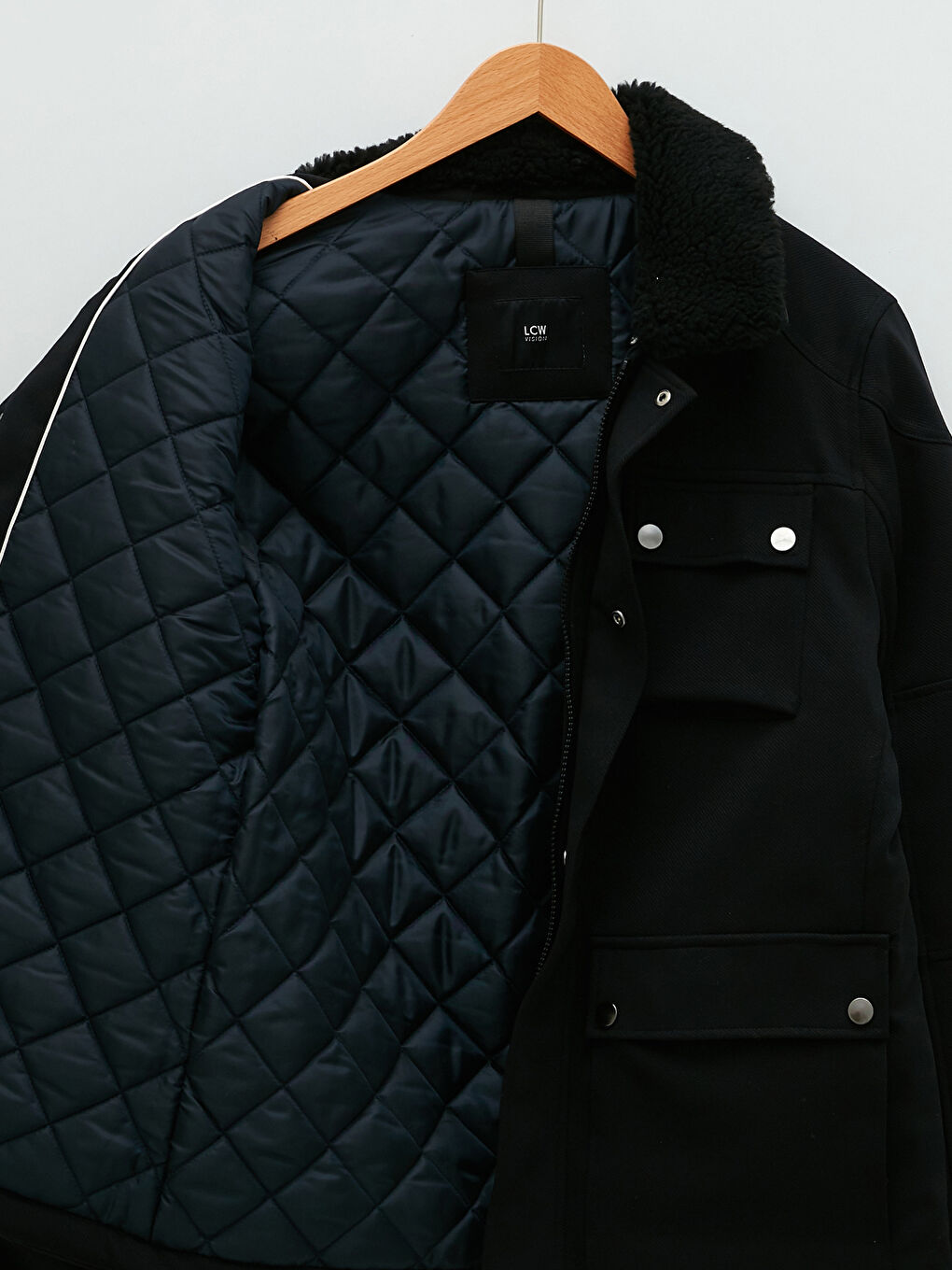 Slim Fit Fur Collar Men's Coat-7