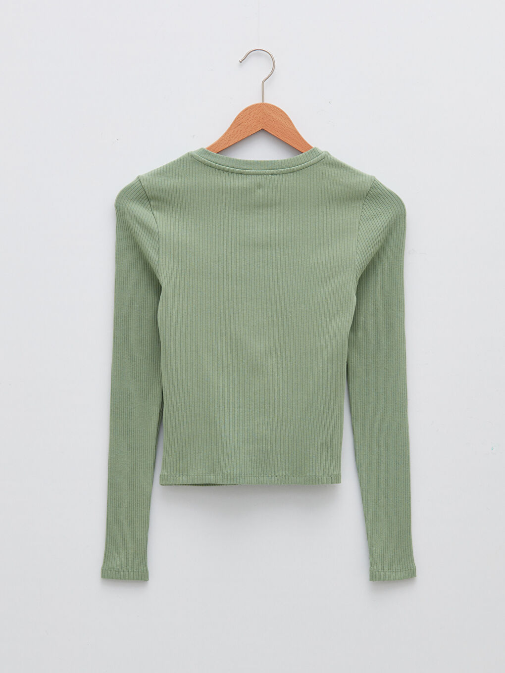 Yeşil Bisiklet Yaka Slogan Baskılı Uzun Kollu Kadın Tişört-6