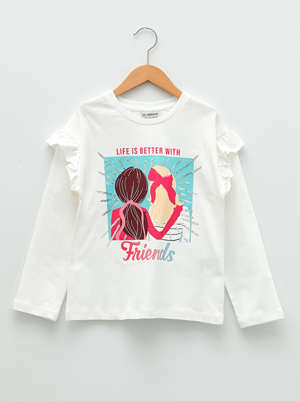 Crew Neck Printed Long Sleeve Cotton Girl T-shirt