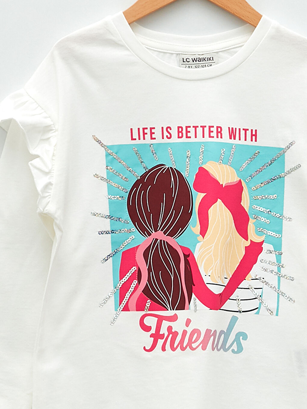 Crew Neck Printed Long Sleeve Cotton Girl T-shirt-2