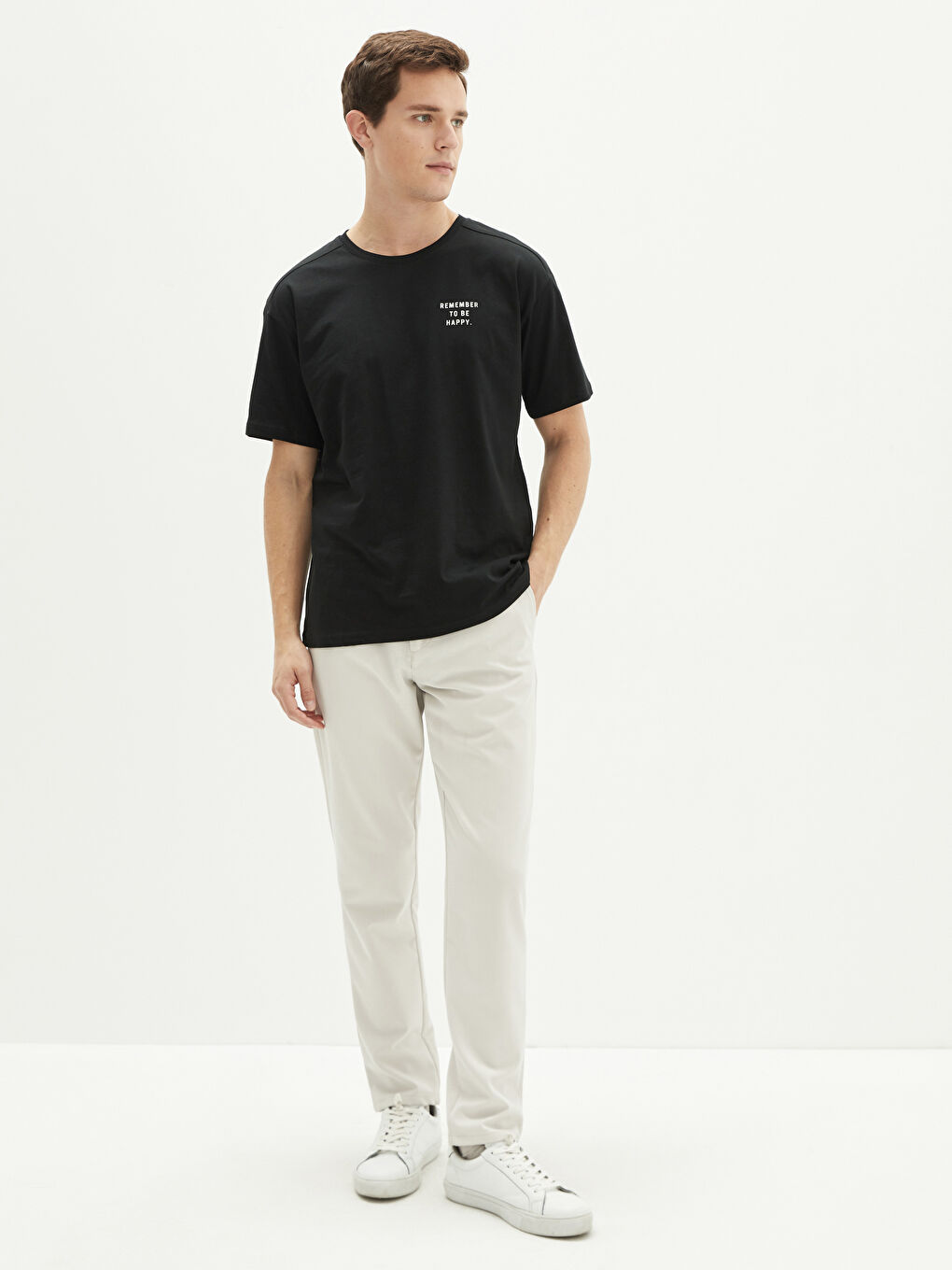 Siyah Oversize Bisiklet Yaka Kısa Kollu Baskılı Penye Erkek Tişört-3