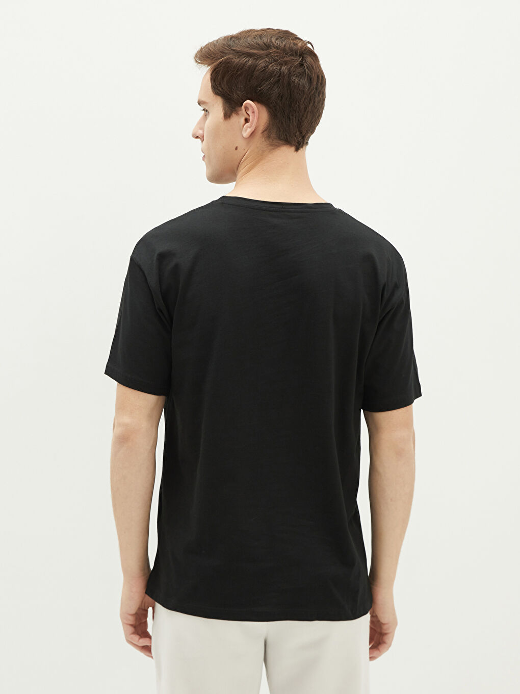 Siyah Oversize Bisiklet Yaka Kısa Kollu Baskılı Penye Erkek Tişört-4