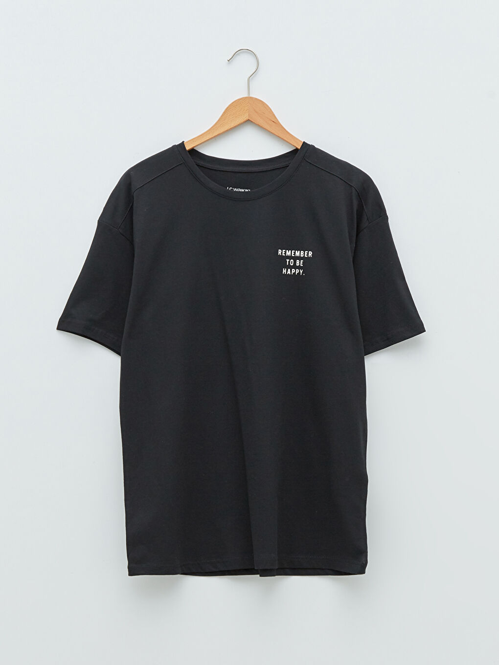 Siyah Oversize Bisiklet Yaka Kısa Kollu Baskılı Penye Erkek Tişört-5