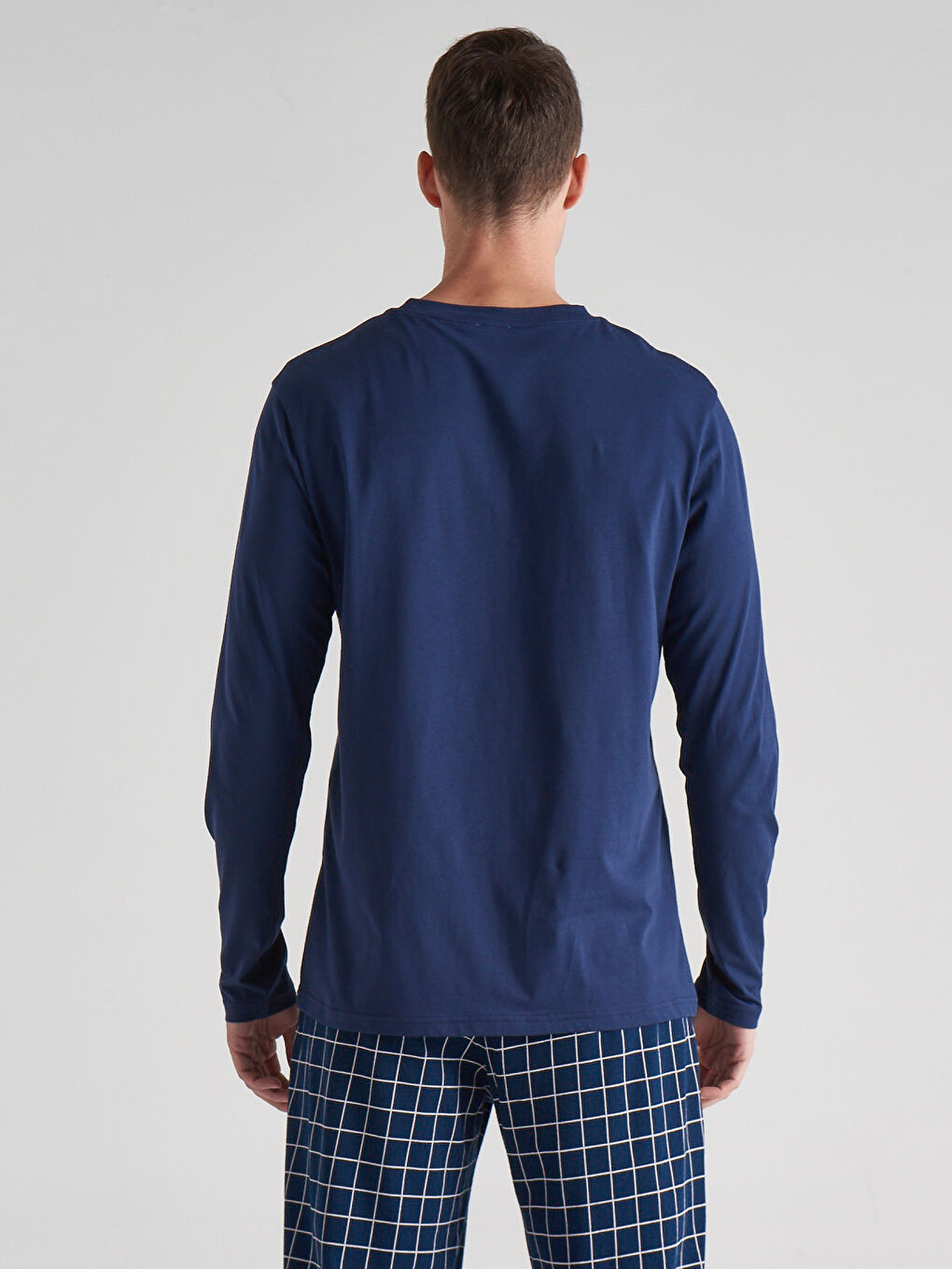 Mavi Bisiklet Yaka Baskılı Uzun Kollu Erkek Pijama Takım-1