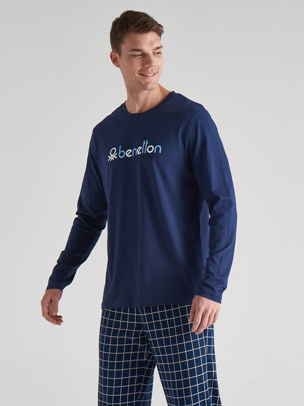 Mavi Bisiklet Yaka Baskılı Uzun Kollu Erkek Pijama Takım-6