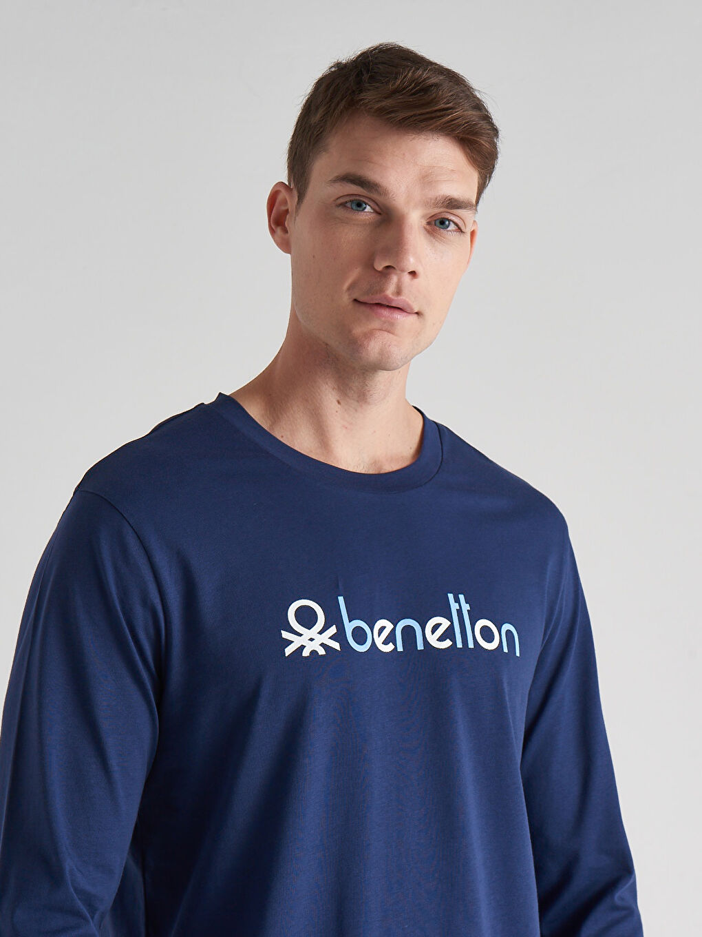 Mavi Bisiklet Yaka Baskılı Uzun Kollu Erkek Pijama Takım-7