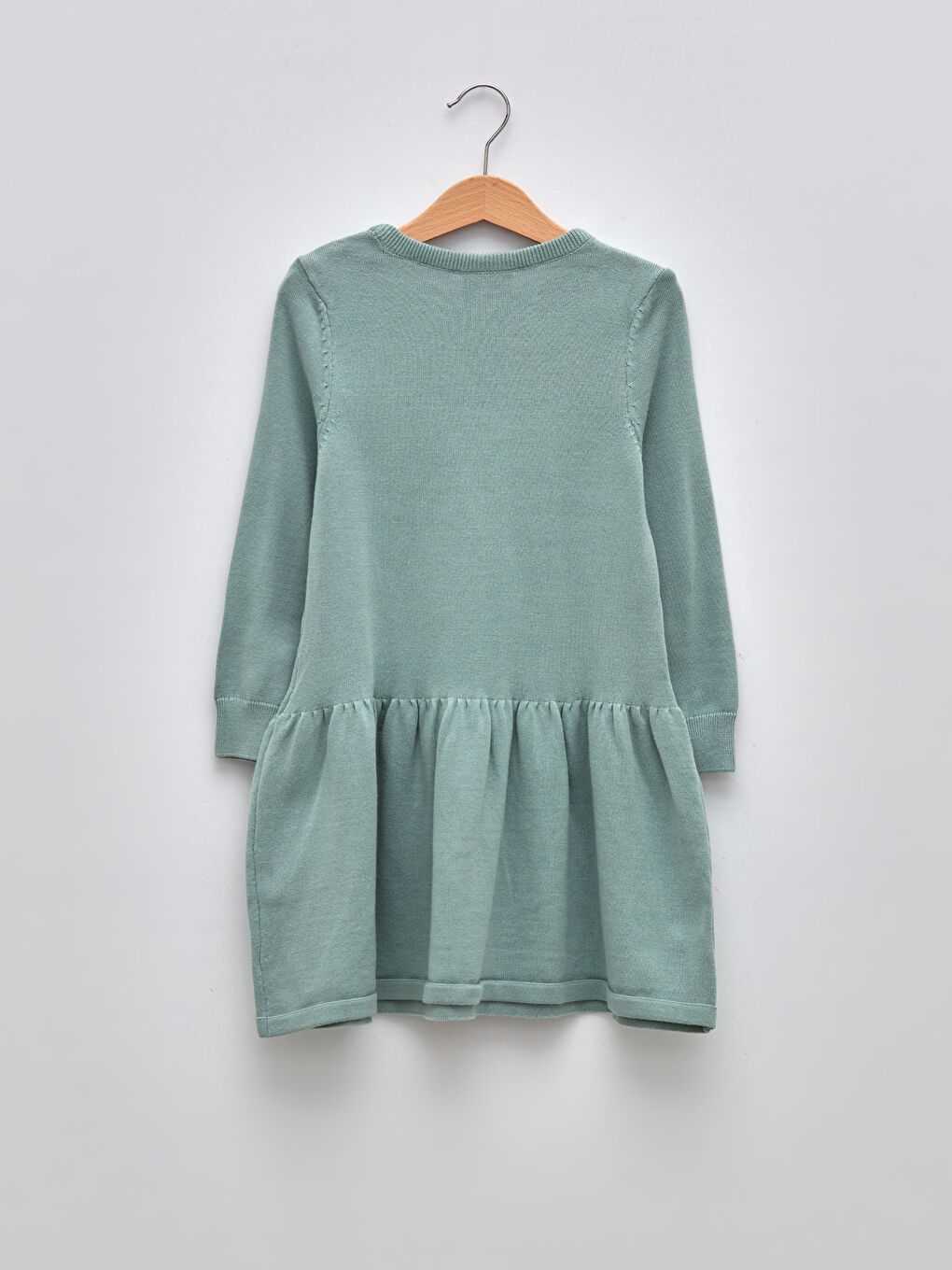 Yeşil Bisiklet Yaka Baskılı Çift Yönlü Payetli Uzun Kollu Kız Çocuk Triko Elbise-3