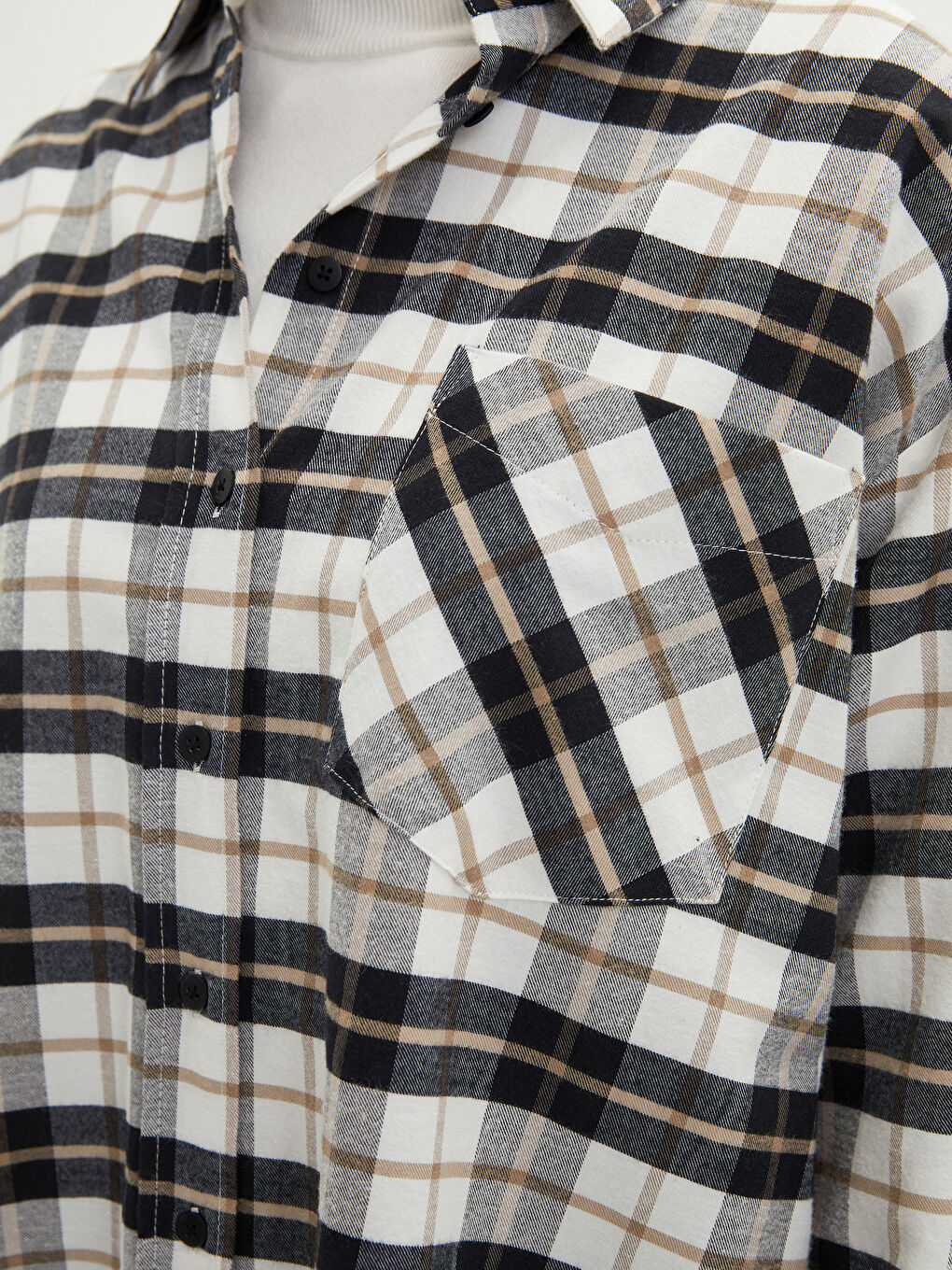 Bej Ekose Uzun Kollu Gabardin Kadın Gömlek Tunik-3