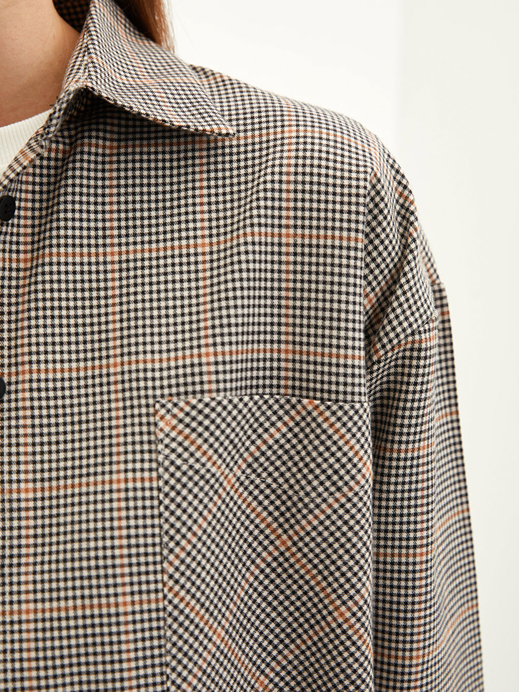 Plaid Long Sleeve Gabardine Women's Shirt Tunic-3