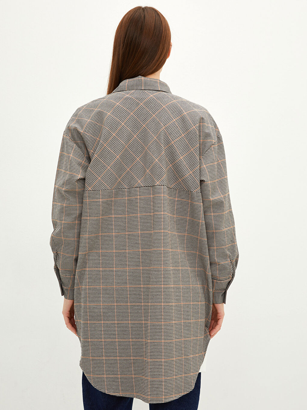 Plaid Long Sleeve Gabardine Women's Shirt Tunic-4