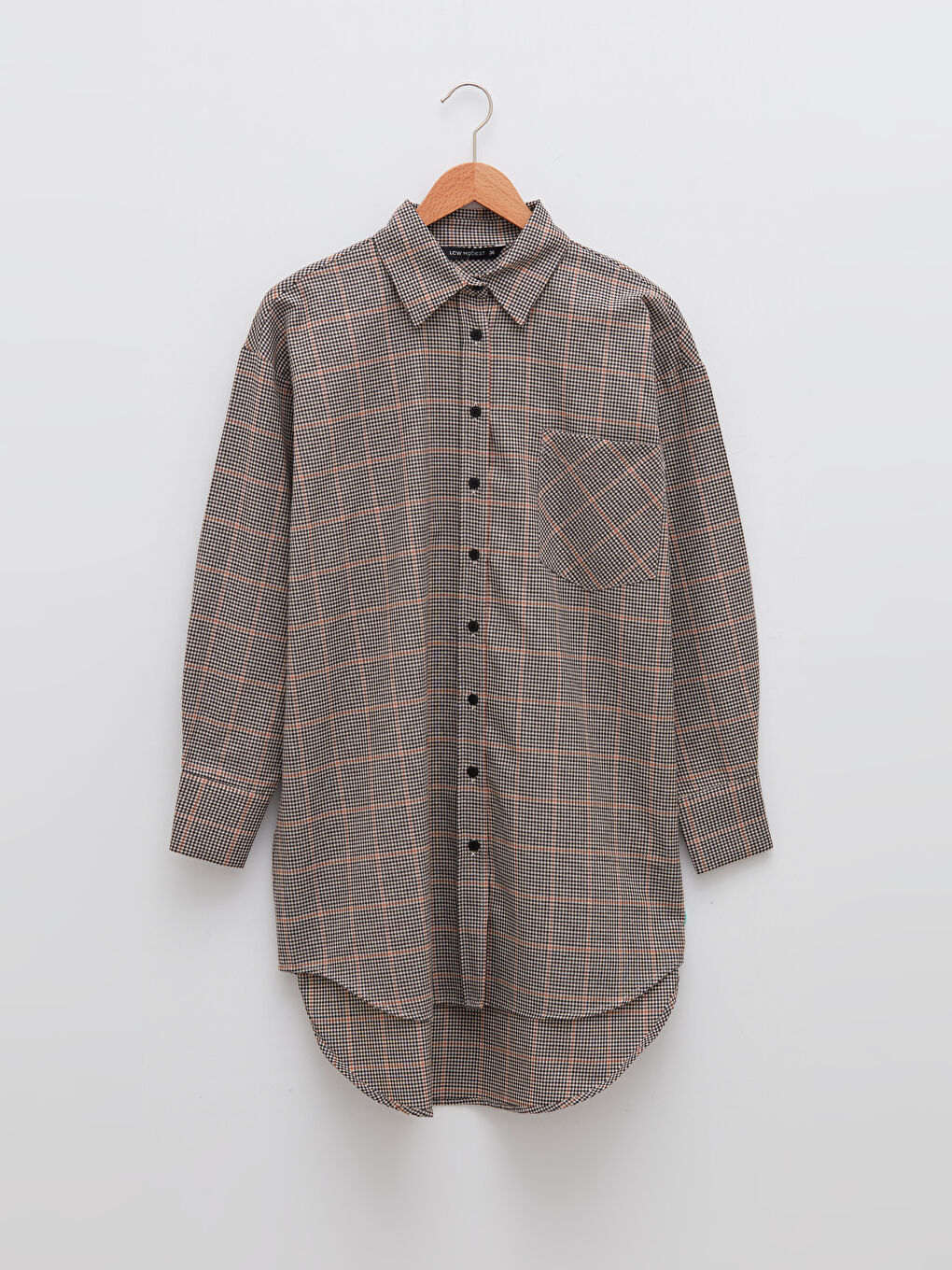 Plaid Long Sleeve Gabardine Women's Shirt Tunic-5