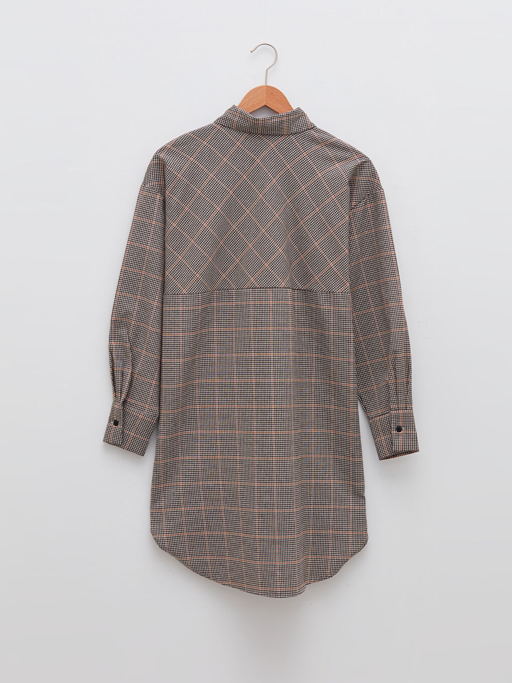 Plaid Long Sleeve Gabardine Women's Shirt Tunic-6