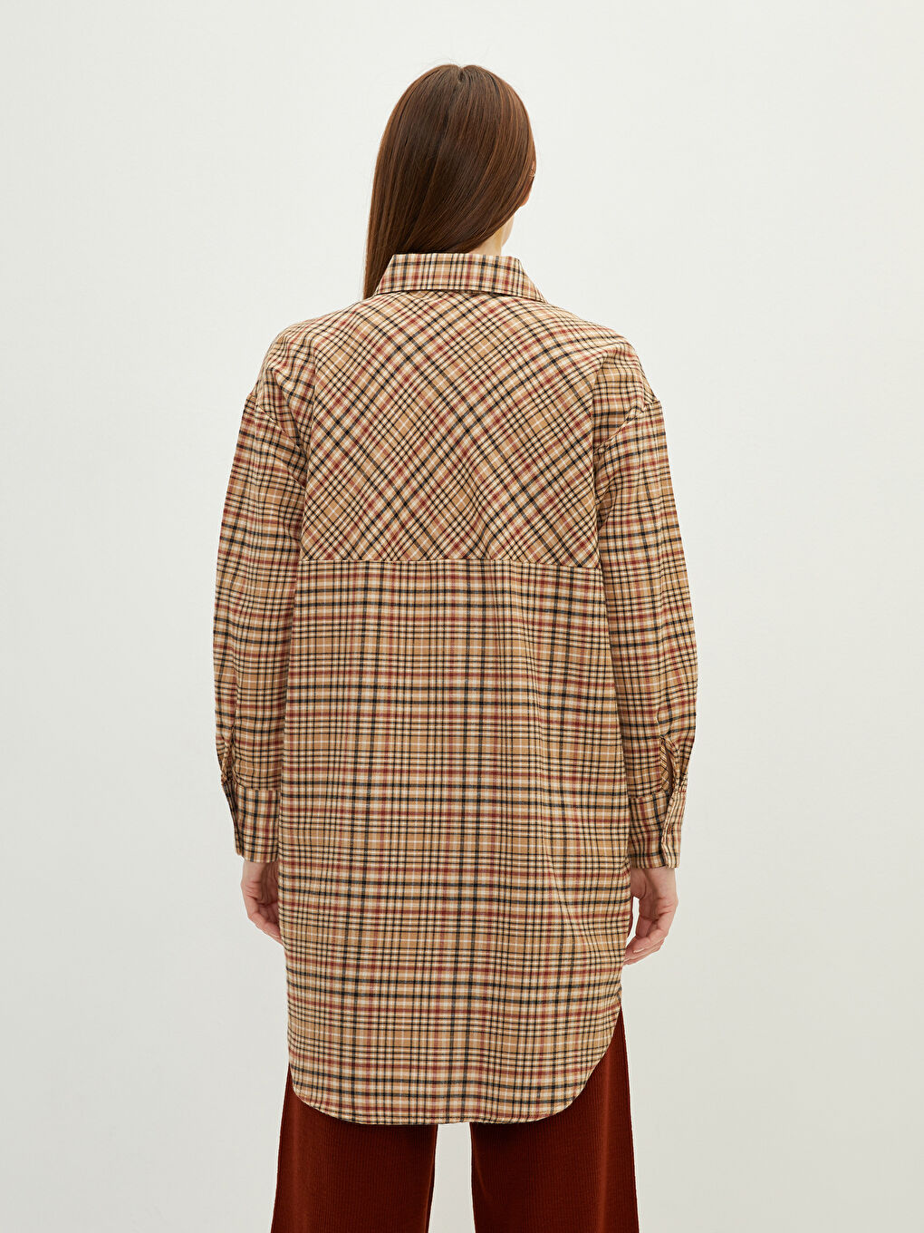 LCW Modest Plaid Long Sleeve Gabardine Women's Shirt Tunic -W1KV45Z8-LLM