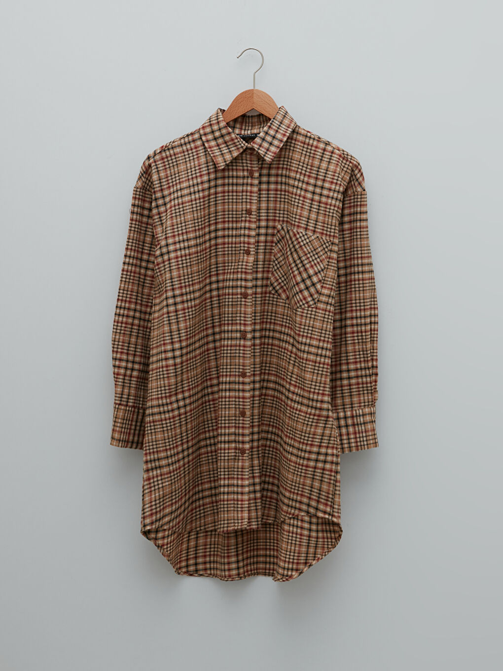 LCW Modest Plaid Long Sleeve Gabardine Women's Shirt Tunic -W1KV45Z8-LLM