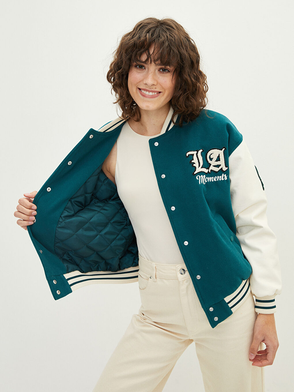 Geacă Colegiu Brodată cu Mâneci Lungi pentru Femei-2