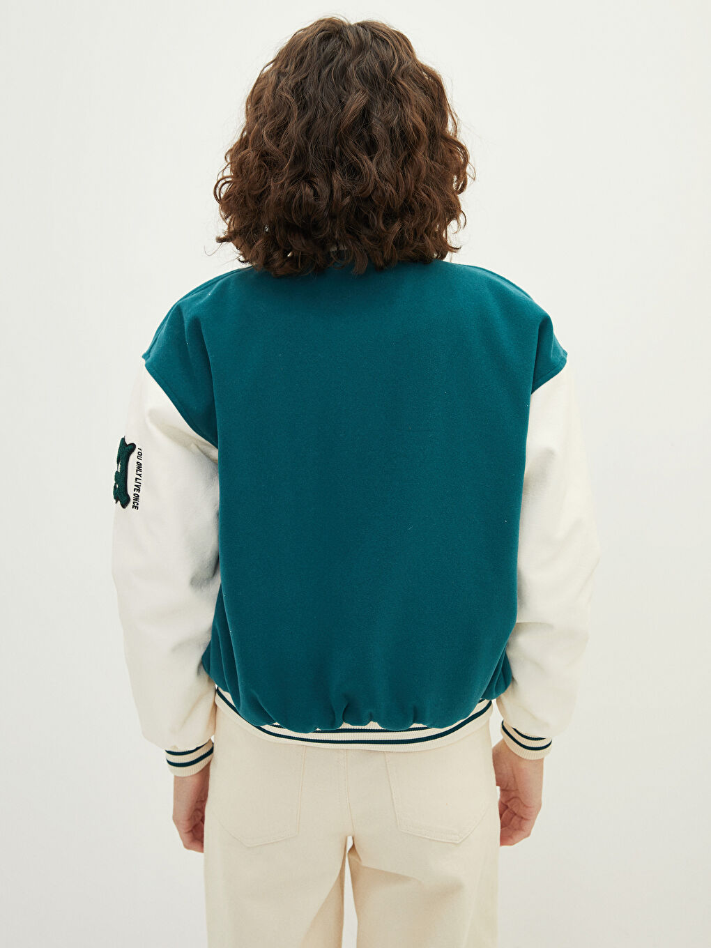 Geacă Colegiu Brodată cu Mâneci Lungi pentru Femei-5