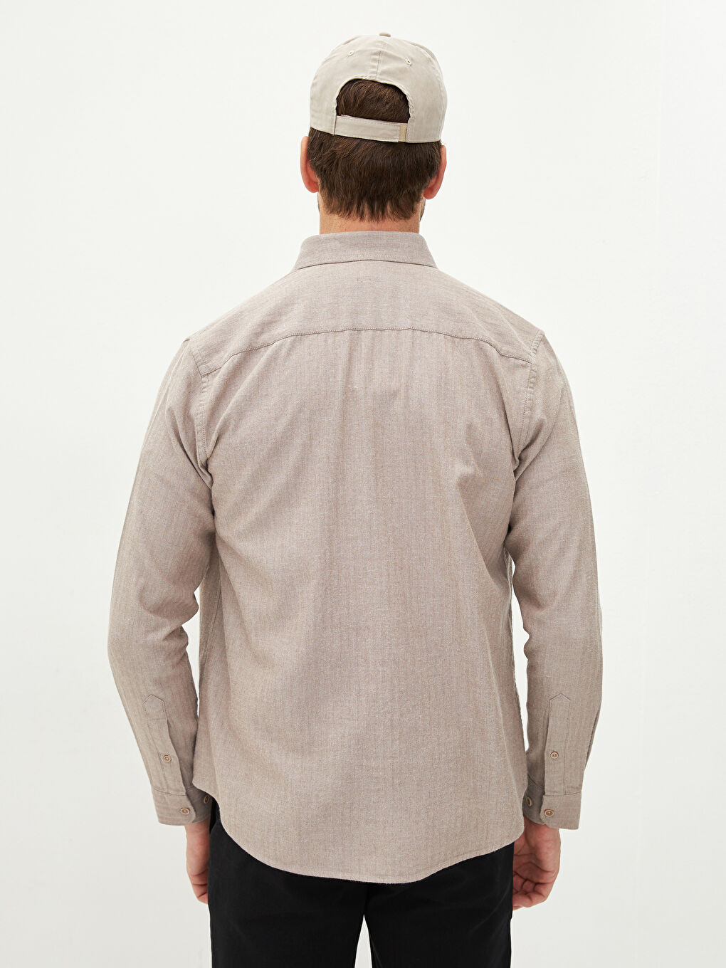 Bej Slim Fit Uzun Kollu Erkek Gömlek-4