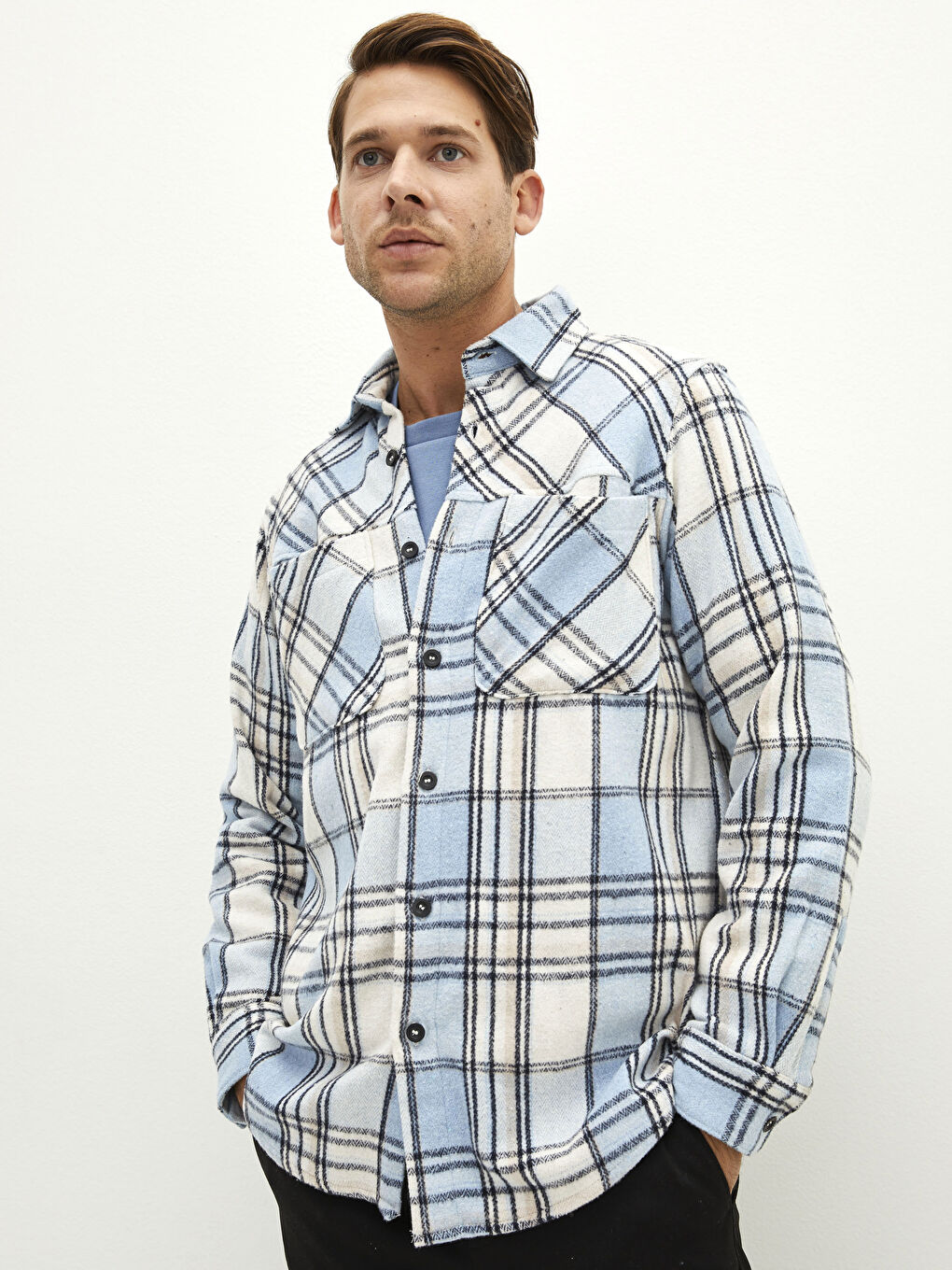 Opušteni kroj dugi rukav karirana muška flanel košulja jakna