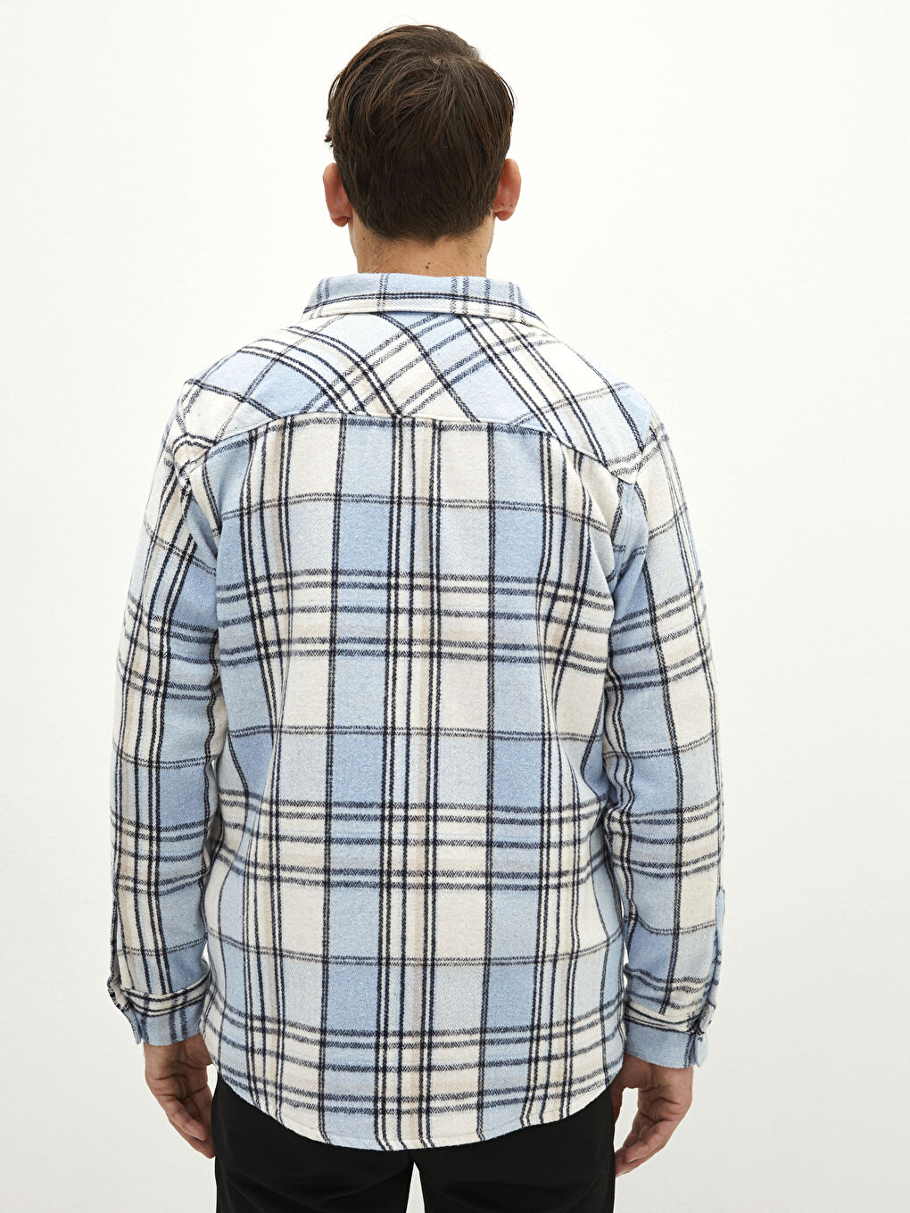 Opušteni kroj dugi rukav karirana muška flanel košulja jakna-4