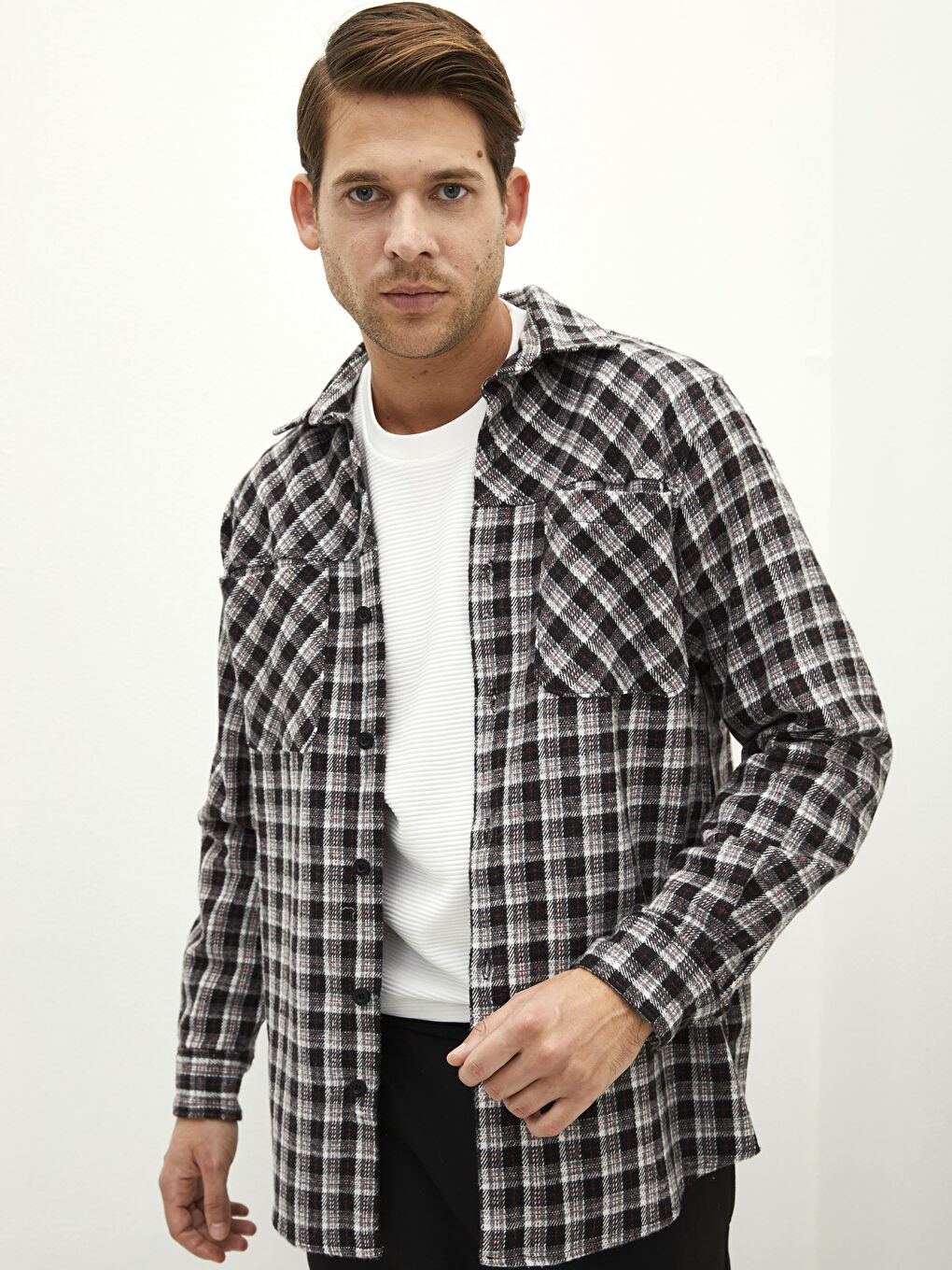 Relaxed Fit Long Sleeve Plaid Men's Lumberjack Shirt Jacket