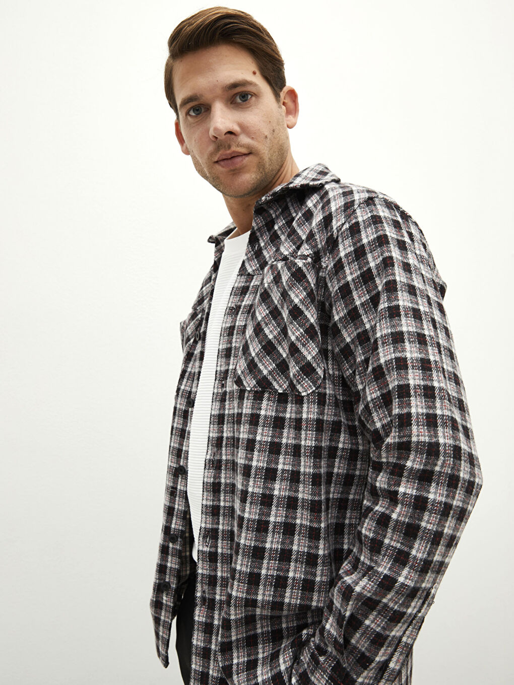Relaxed Fit Long Sleeve Plaid Men's Lumberjack Shirt Jacket-1