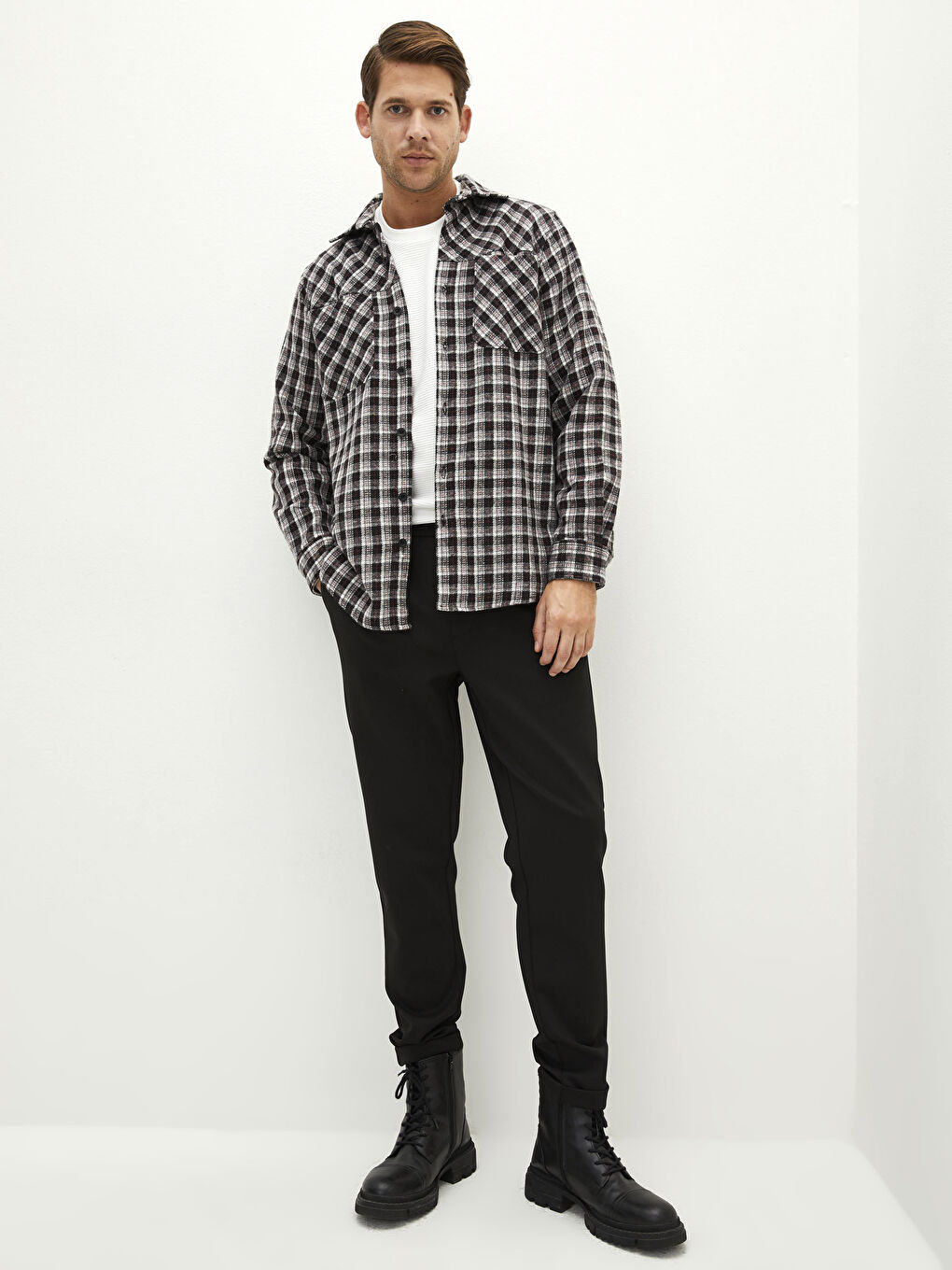 Relaxed Fit Long Sleeve Plaid Men's Lumberjack Shirt Jacket-2