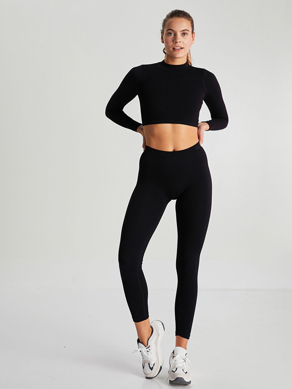 Leggings Droit Sans Couture de Sport pour Femmes à Taille Élastique-1