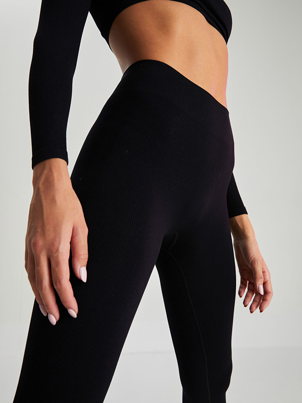 Leggings Droit Sans Couture de Sport pour Femmes à Taille Élastique-2