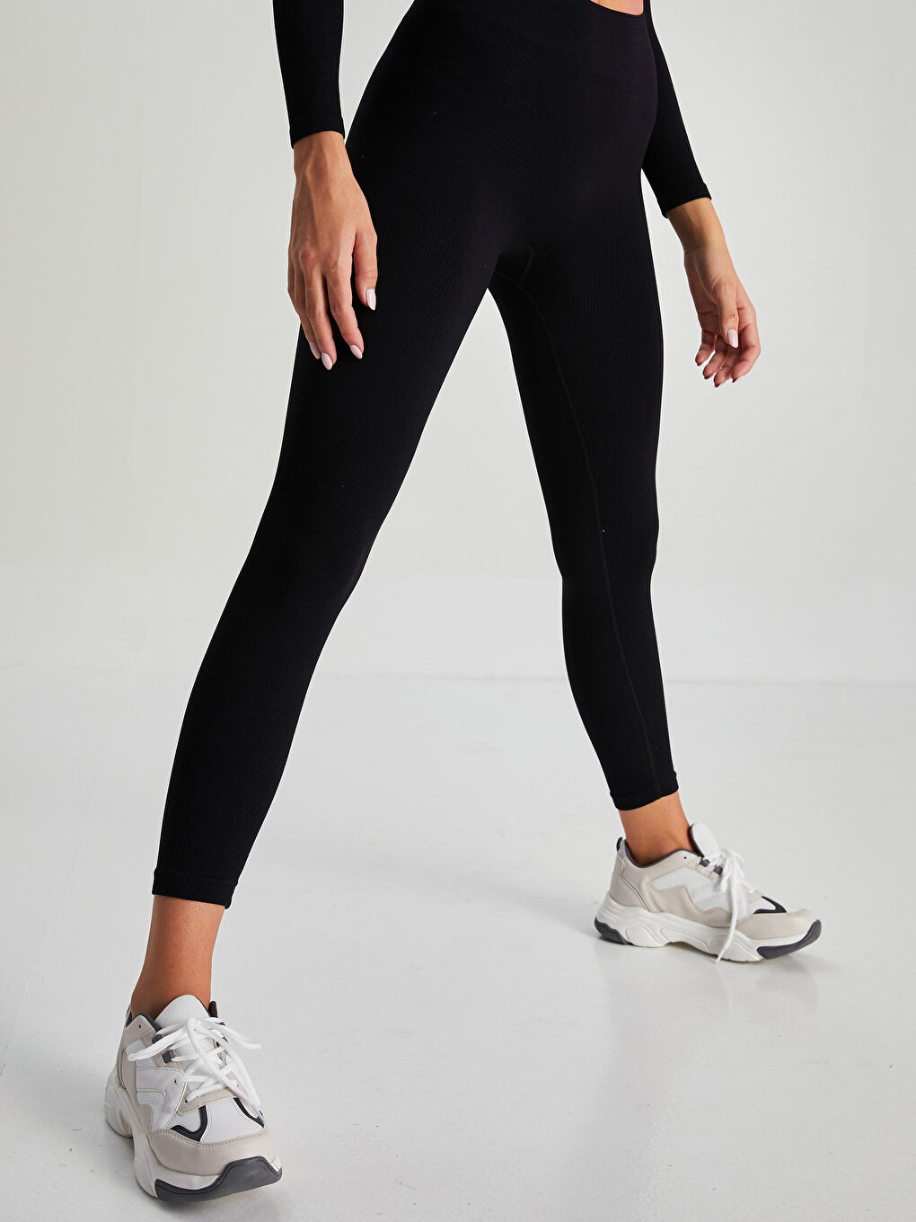 Leggings Droit Sans Couture de Sport pour Femmes à Taille Élastique-3