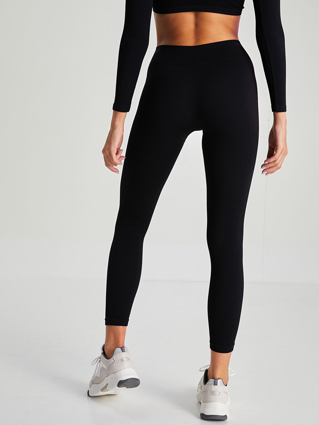 Leggings Droit Sans Couture de Sport pour Femmes à Taille Élastique-4