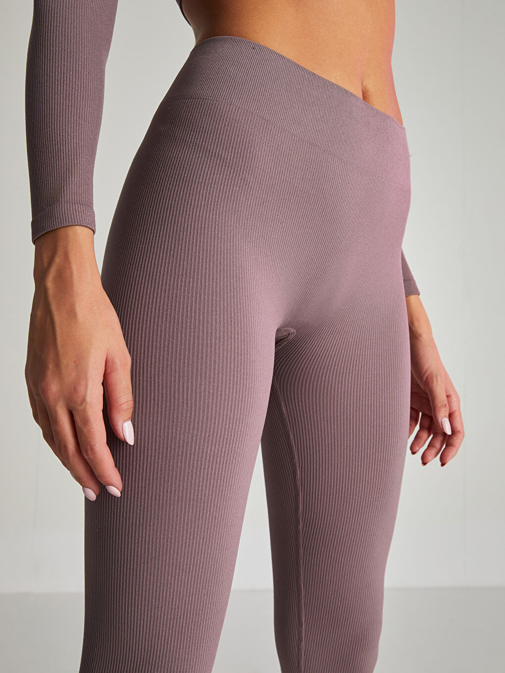 Kahverengi Beli Lastikli Düz Dikişsiz Kadın Outdoor Tayt-2