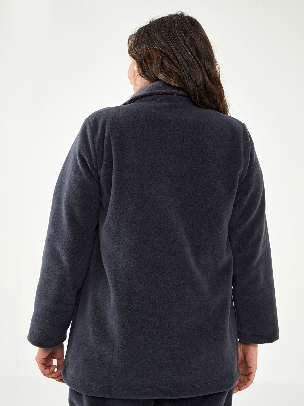 Polo Neck Solid Long Sleeve Fleece Women's Sports Cardigan -W1KY39Z8-R34