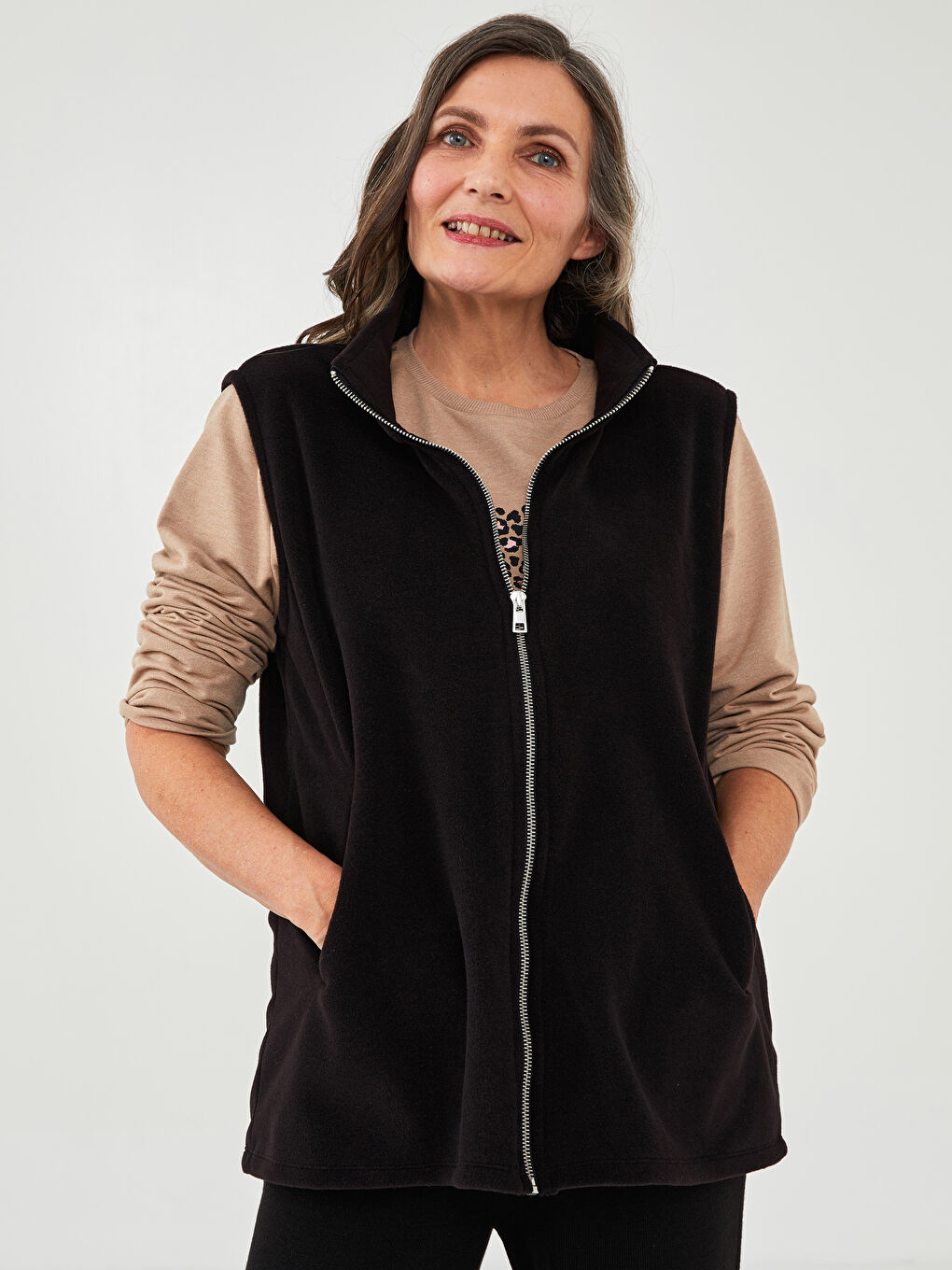 Gilet Uni en Polaire pour Femmes à Col Cheminée